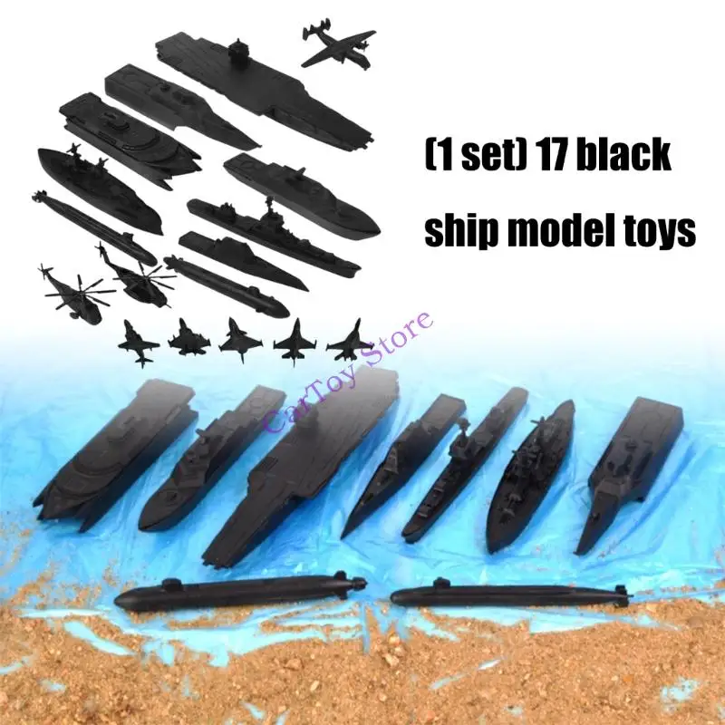 17-delige zwarte scheepsmodelfiguurbouwset met vliegtuigen voor kinderen STEM-leren en realistische weergave