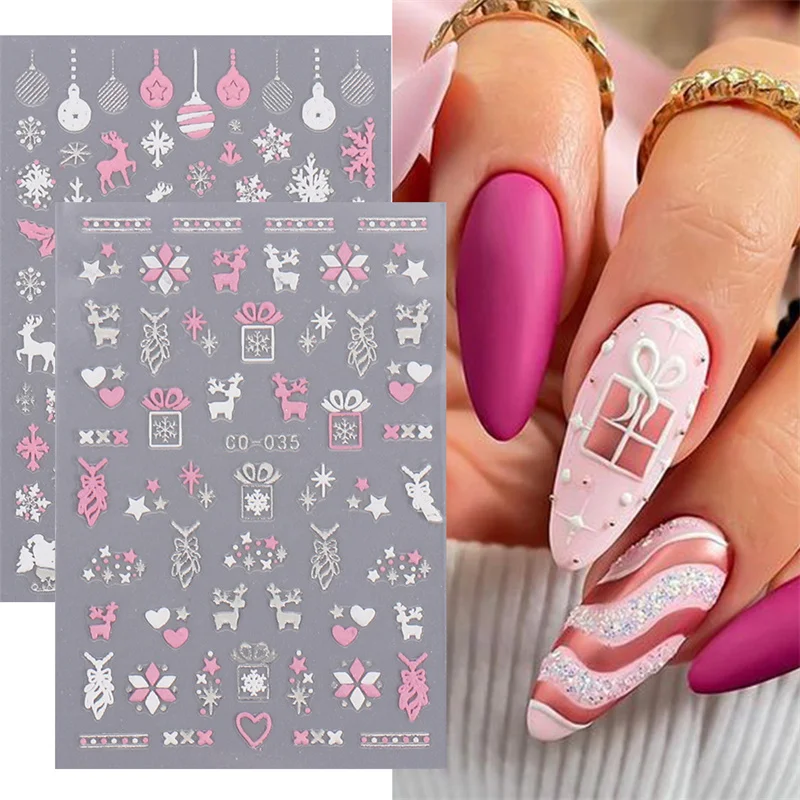 3D Christmas Snowflake Nail Stickers Glitter Cupid Snowman Elements Gingerbread Man Elk Nail Art Stickers Cute Nails Decoration