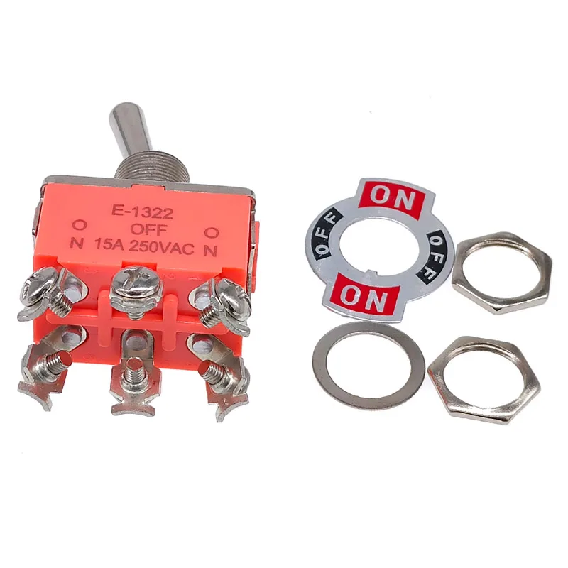 Toggle Switch SPST DPDT 250V 15A 2 3 Position Latching ON-OFF ON-ON ON-OFF-ON E-1322 1021 1122 1121 1221 1321 Cap Waterproof