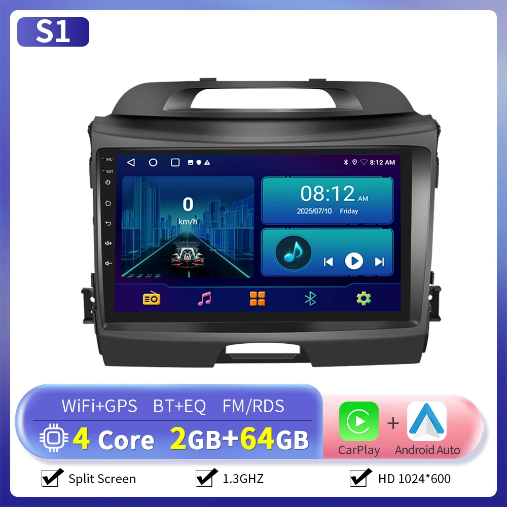 Camecho Draadloze Carplay Android Auto Radio voor Kia Sportage 2010-2016 Auto Multimedia Speler 6 + 128G 4G WIFI RDS Auto GPS Stereo