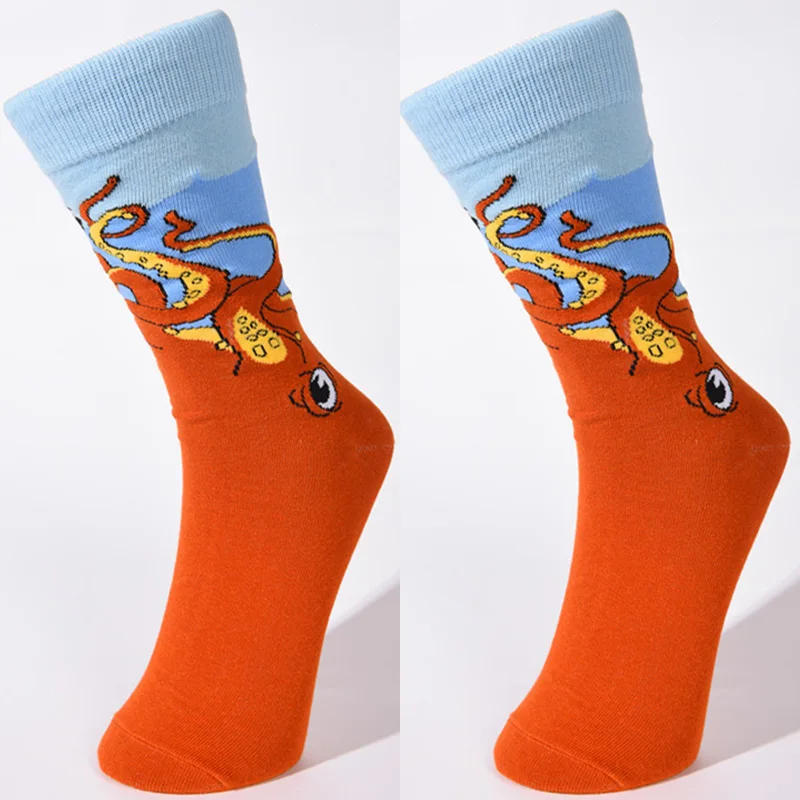 Katoenen Sokken Mannen Retro Comfortabele Nieuwigheid Casual Kleurrijke Streep Design Panda Octopus Crew Grappige Sokken