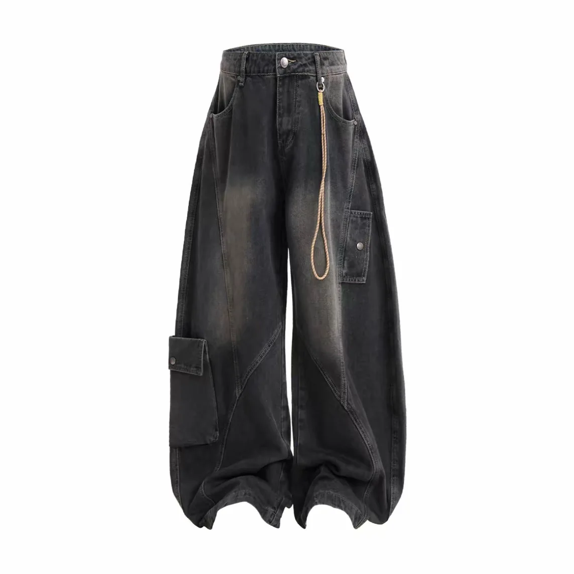 Silhouette Scimitar Jeans Multi-pocket Deconstruction Washed Straight Wide-leg Versatile Trousers Long