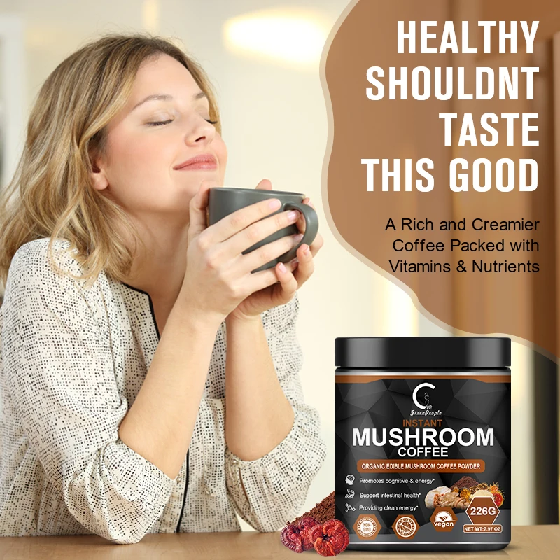 Mushroom Coffee,Mushroom Supplement, Lions Mane Mushroom Powder Instant Coffee for Focus, Energy,Digestion&Immunity,113G/3.98OZ