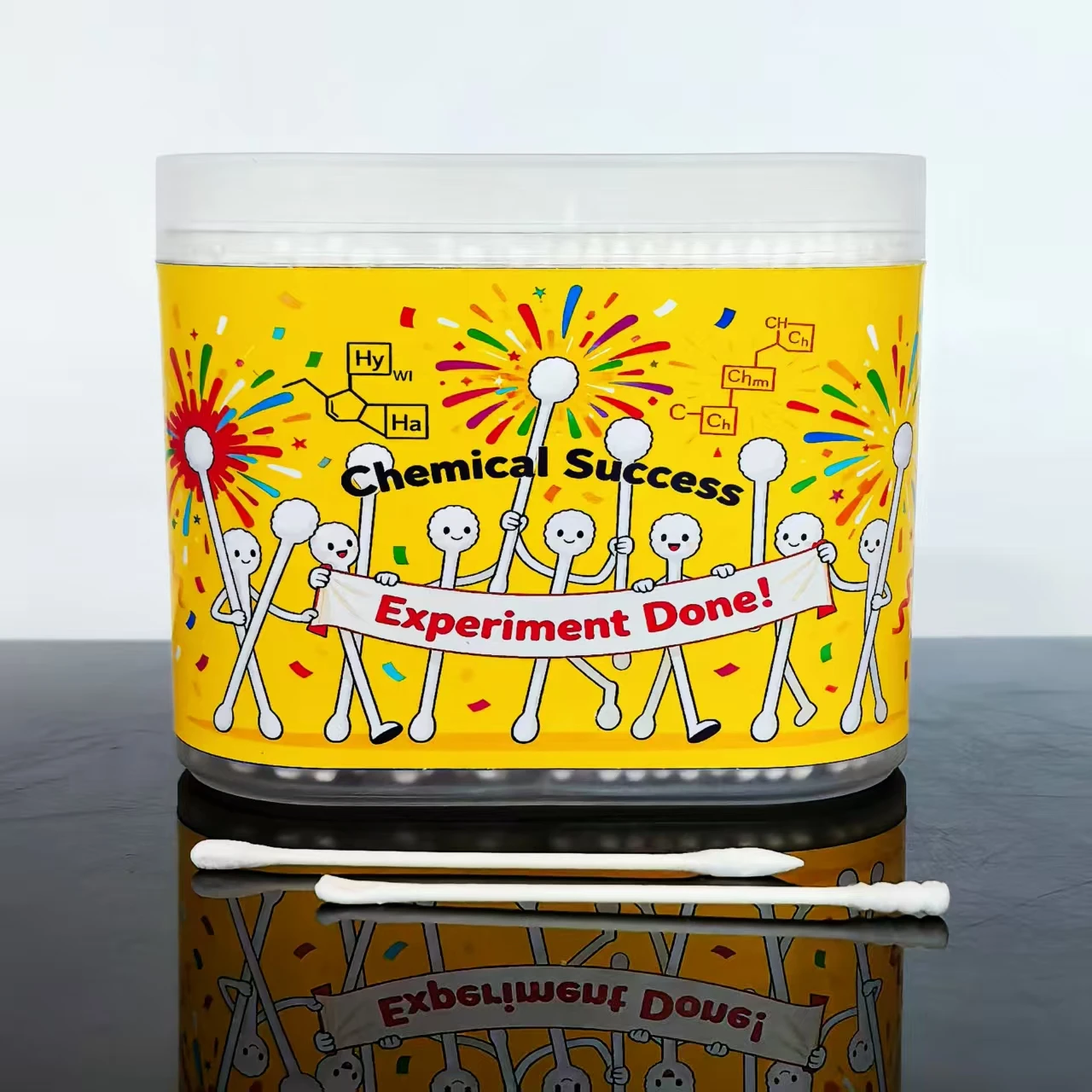 600 tamponi di cotone della serie di esperimenti chimici, tamponi di cotone ad albero sottile a doppia testa con tema "esperimento successo".