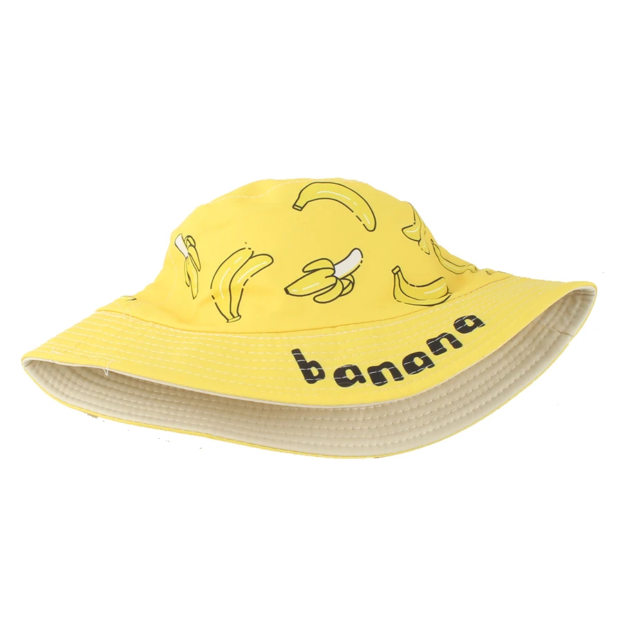 Children Summer Fisherman Hat Cute Banana Print Cotton Bucket Hat Baby Foldable Cartoon Fruit Sun Hats For Kids Panama Caps image 6