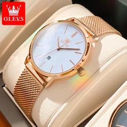 OLEVS Japón reloj con movimiento de cuarzo para mujer 6,5mm de espesor de la caja impermeable reloj de mano para mujer calendario vestido de moda reloj de pulsera