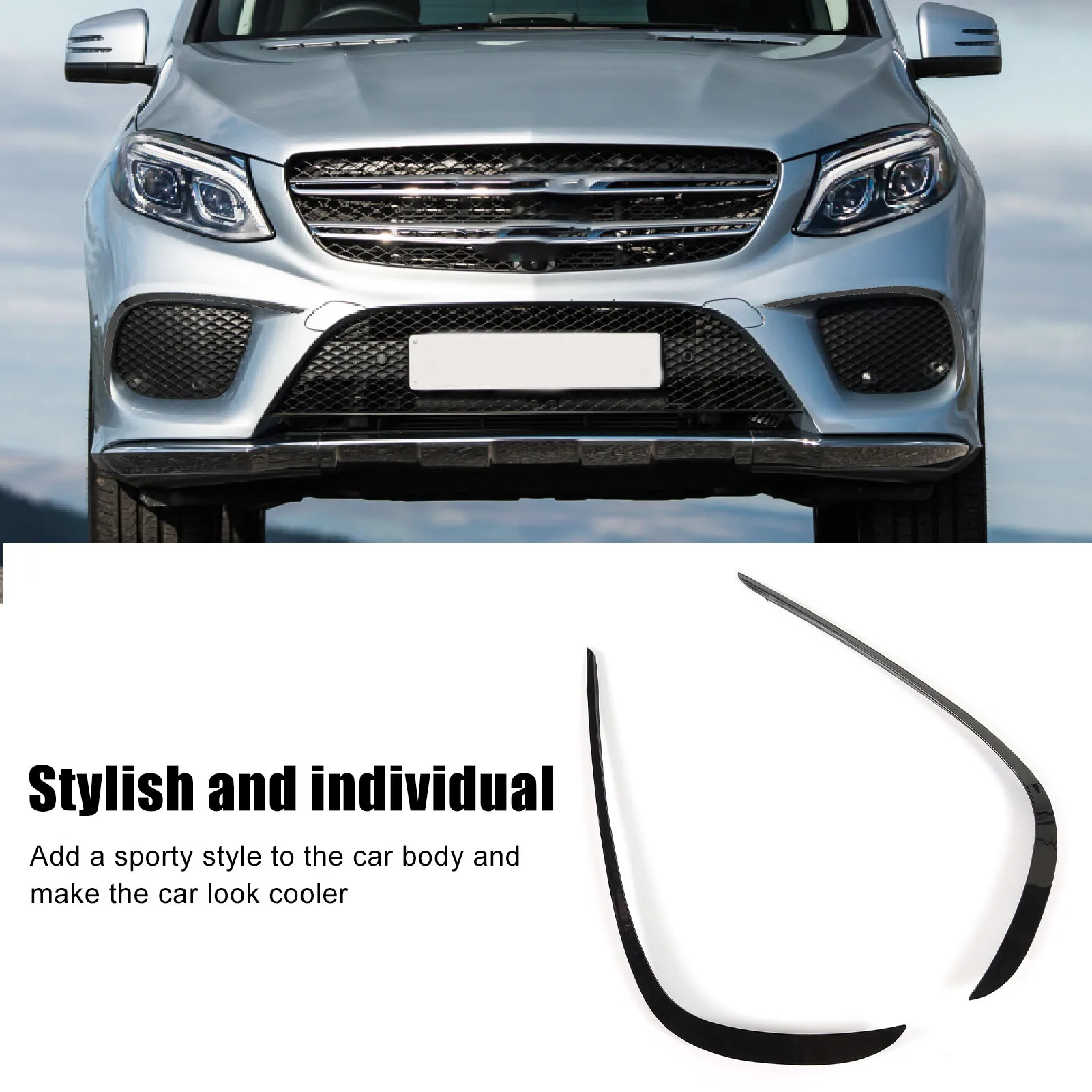 Pair Gloss Black Front Bumper Lip Splitter, Aerodynamic Spoiler Diffuser For Mercedes-Benz GLE-Class W166 AMG-Line C292 2015‑201