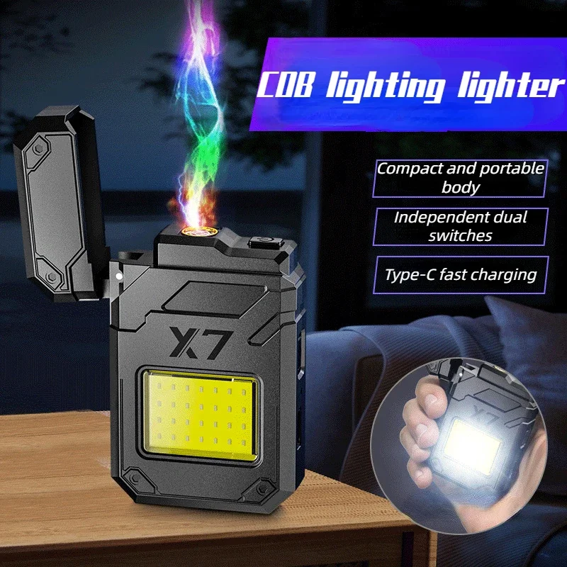 X7 Heating Wire LED Highlight Handheld Lighter Flashlight Type-C Rechargeable Outdoor Portable Keychain Light Cigarette Lighter