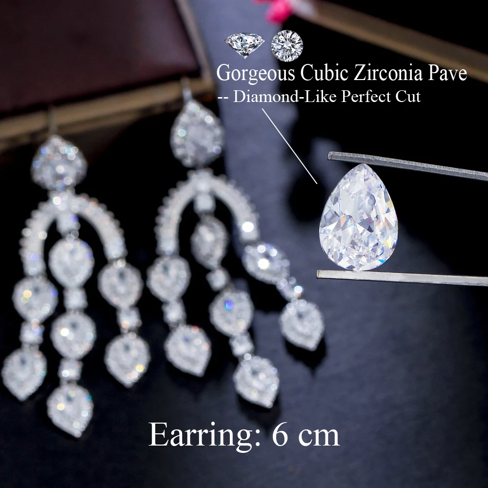 CWWZircons Shiny White CZ Dangly Fringed Water Drop Women Wedding Engagement Party Earrings for Birdes Jewelry Accessories CZ452