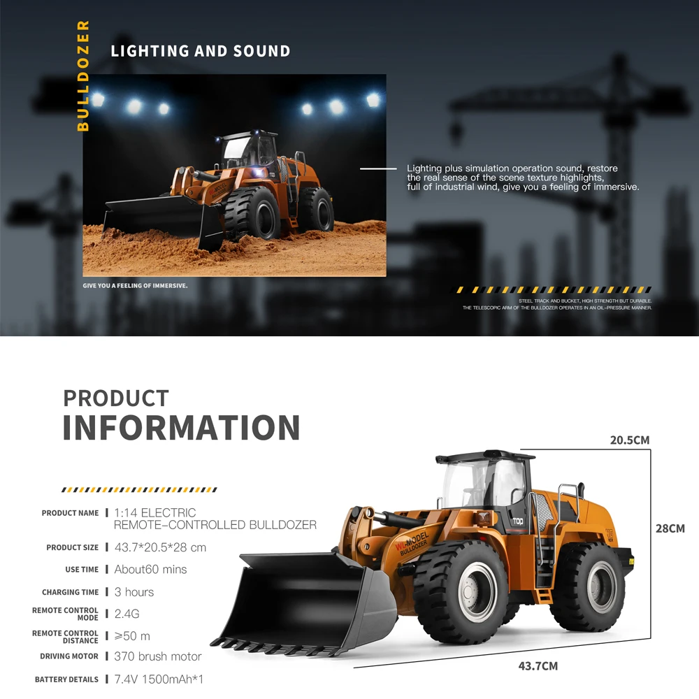 WLTOYS 14800 1:14 8CH Electric Remote Control Dozer RC Truck Beach Toys RC Engineering Car Tractor Excavator Toys for Children