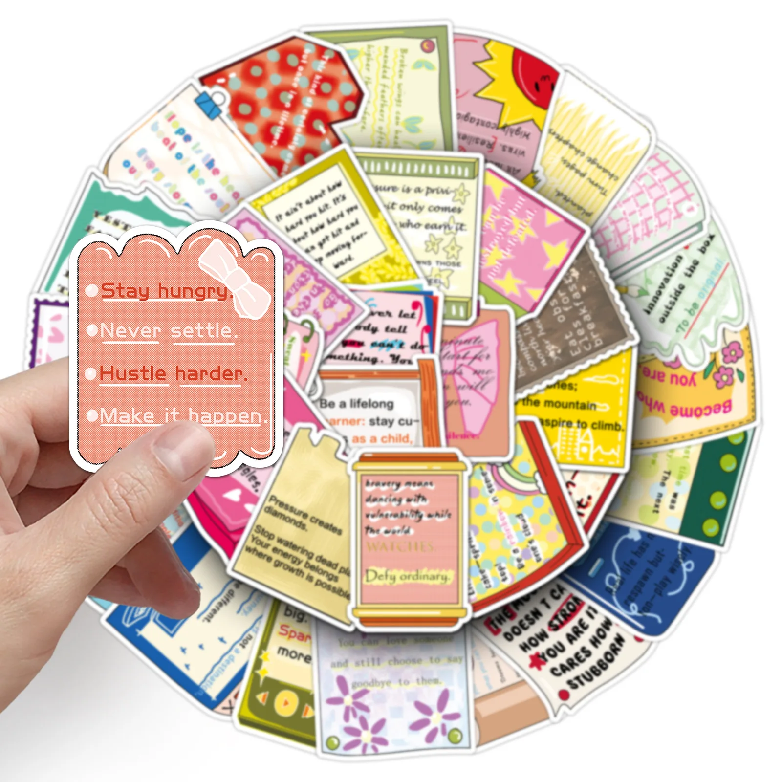 สติกเกอร์ตกแต่งลายการ์ตูนคำคมสร้างแรงบันดาลใจภาษาอังกฤษ 50 ชิ้น กันน้ำ สำหรับตกแต่งสมุดภาพและแล็ปท็อป