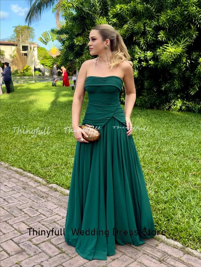 Thinyfull-vestido De graduación De corte en A, sin tirantes, sin mangas, De gasa, estilo festivo, largo, Formal, personalizado, 2026 ﻿