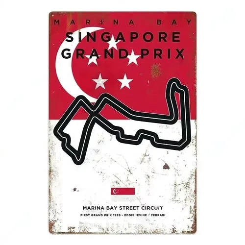 Y1, Marina Bay Street Circuit Singapore Grand Prix 1999, cartel de metal de estaño con diseño de carreras, aluminio