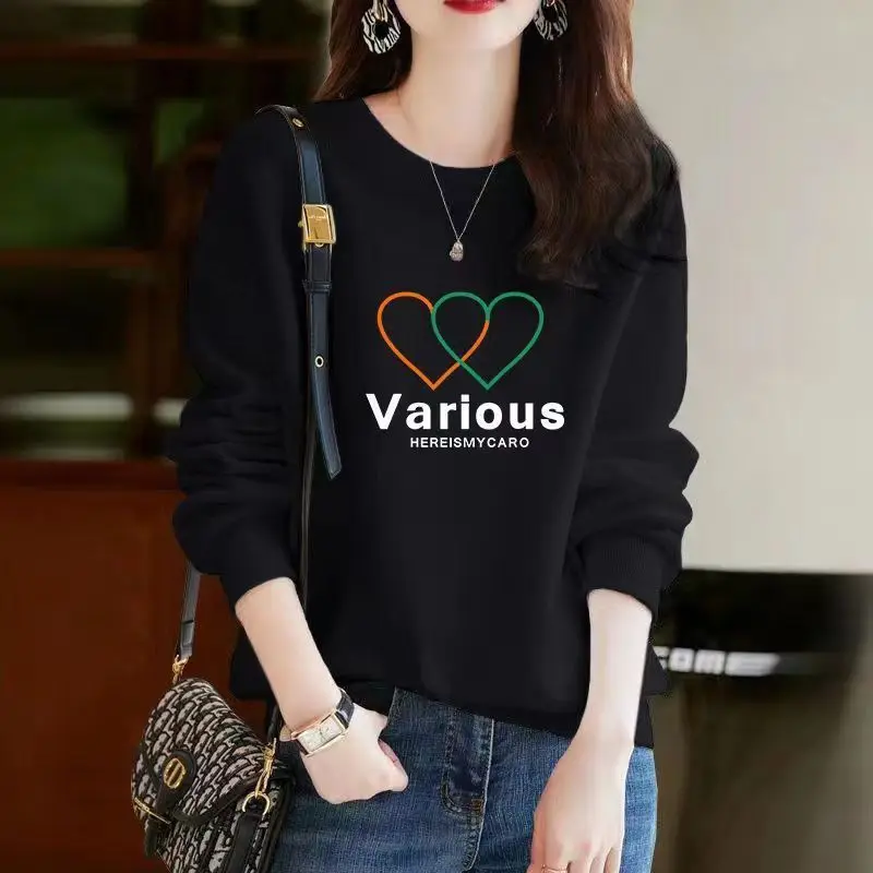 Spring Autumn Bow Printing Loose Casual Cotton Sweatshirt Ladies Simple All-match Pullover Top Women Comfortable Fashion Outwear