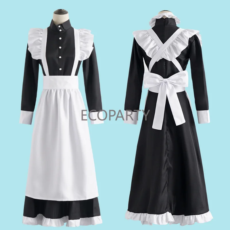 

Japanese Women Maid Outfit Cosplay Costume Victorian Maid Dress Apron with Headwear Halloween Costumes