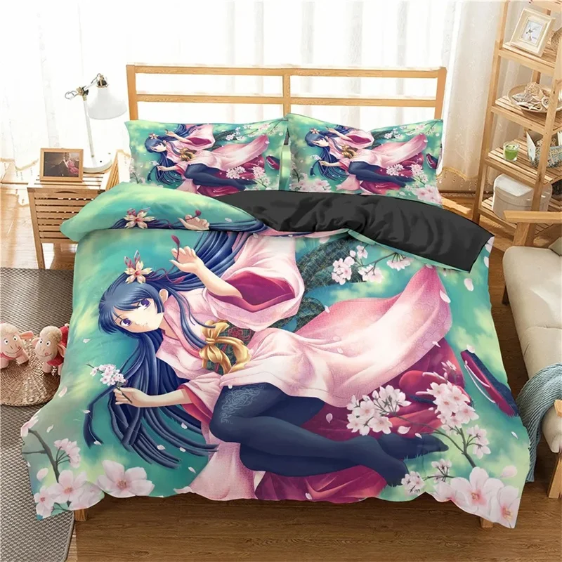 Lovely Anime Girl Bedding Set Kawaii Bed Linen Quilt Duvet Cover Sets Home Decor Single Queen King Size Gift Cute Cartoon Gift