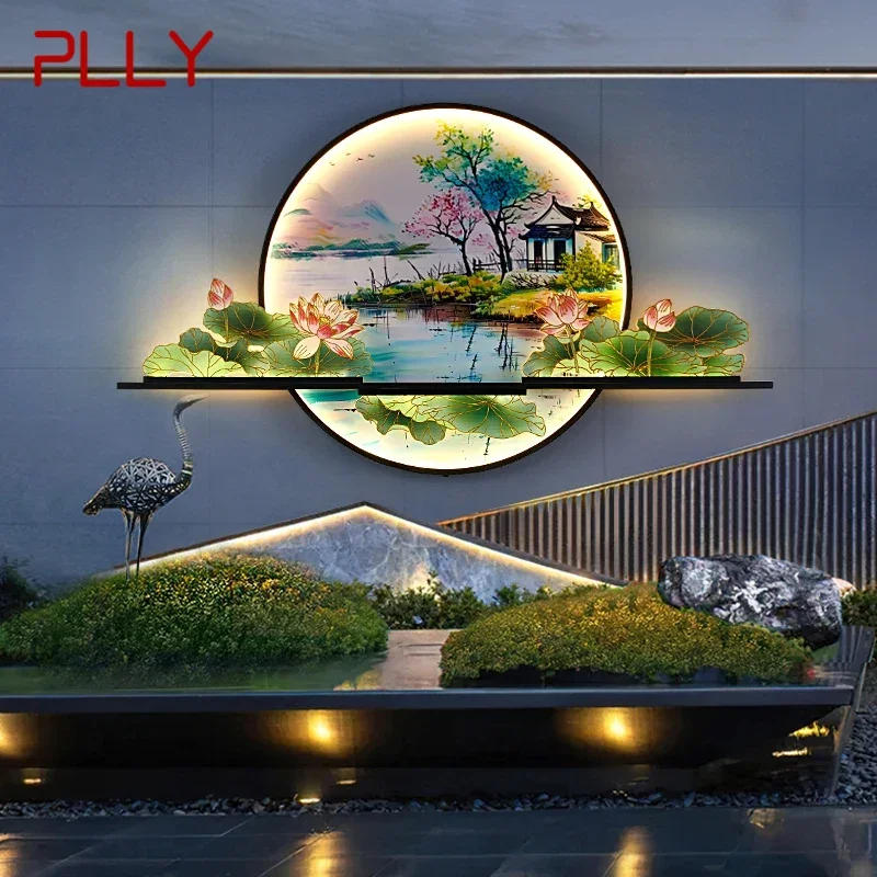 

PLLY Solar Outdoor Mural Lamp Creative Circular Landscape Waterproof Mural Outdoor Villa Courtyard Garden Decoration Painting