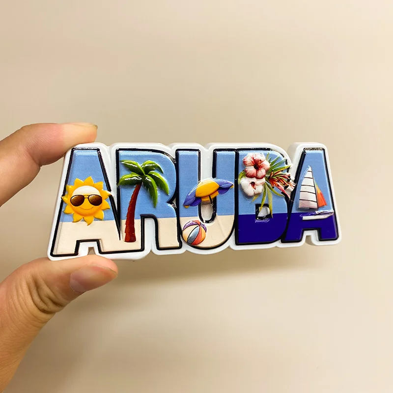 1 قطعة، جزيرة أروبا ديكور المنزل رسالة ثلاثية الأبعاد رسمت مغناطيس الثلاجة البحر الكاريبي العالم السفر تذكارية #2