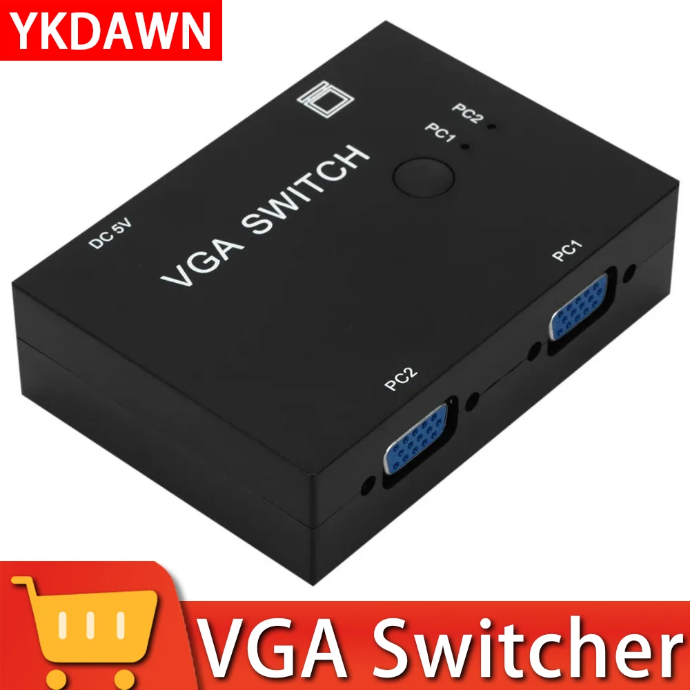 Répartiteur de commutateur VGA 2 entrées 1 sortie, adaptateur de convertisseur vidéo VGA 2 ports, commutateur de câble VGA 1080P