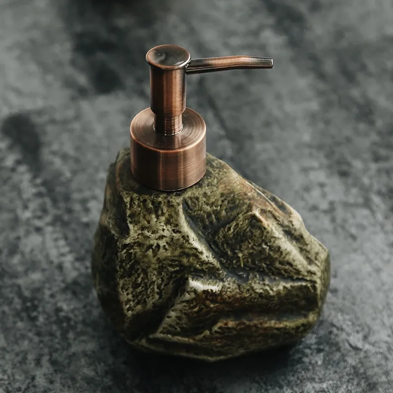 Realistic Ceramic Soap Dispenser - Stone-Like Hand Sanitizer Bottle with Pump, Luxury Shampoo and Shower Gel Refill Bottle