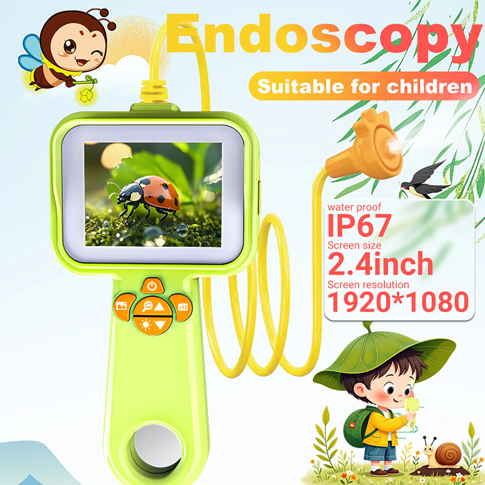 

Детский бороскоп с подсветкой, 2,4-дюймовый эндоскоп для кемпинга на открытом воздухе, игрушка для исследования природы, научный образовательный стебель для детей