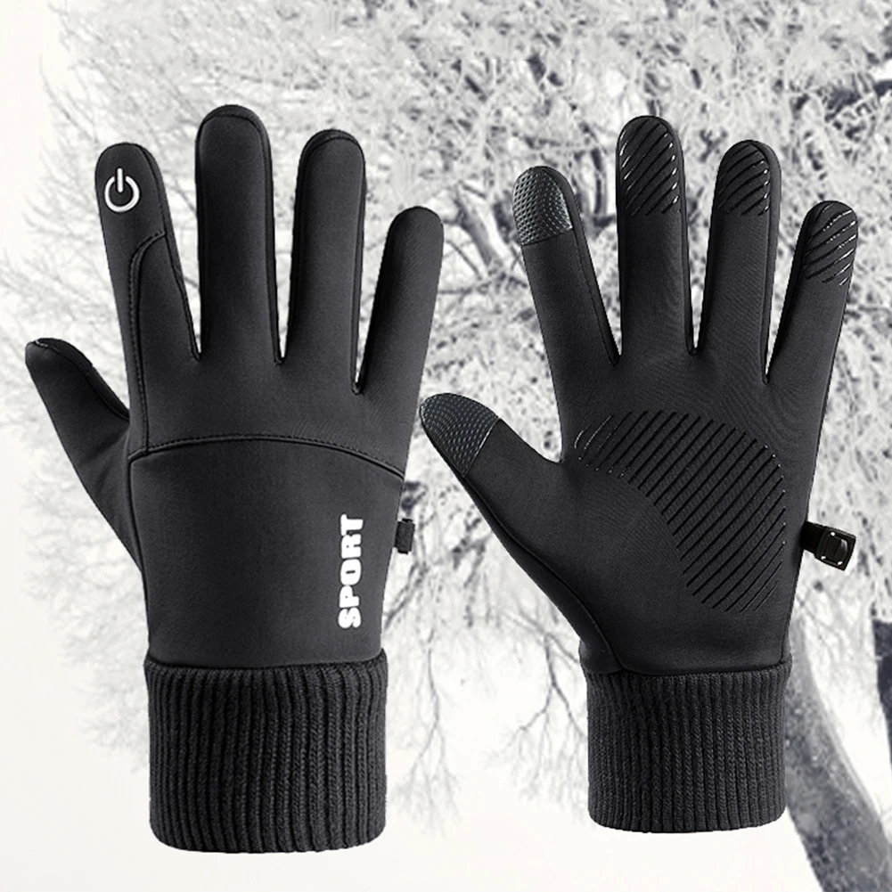 Winter Motorcyclist Gloves for Men Women Cycling Warm Fleece Skiing Bicycle Waterproof Thermal Gloves Gym Touch Screen Anti-slip