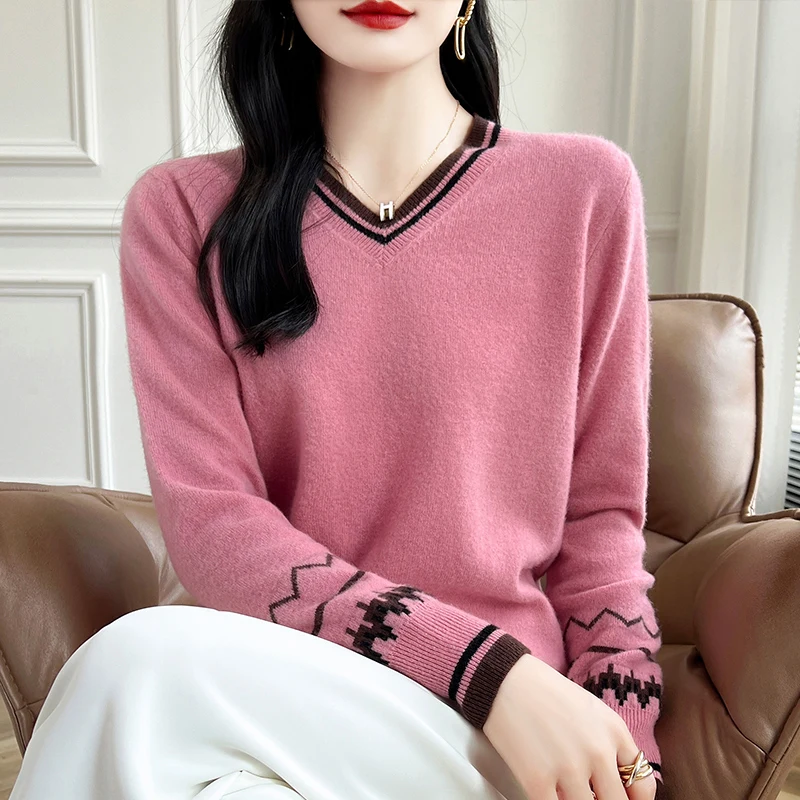 

Women Sweaters And Pullovers 100% Wool Knitted Loose Sweaters Leisure Warm Tops 2024 Winter/Autumn