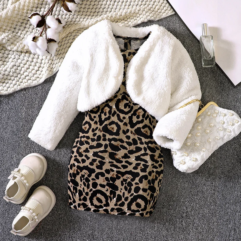 

2025 Kids Girls Jacket &Coat And Long sleeves Dress 2 Pcs Set Winter Clothes For Party Children Clothing For 3 4 5 6 7 Years