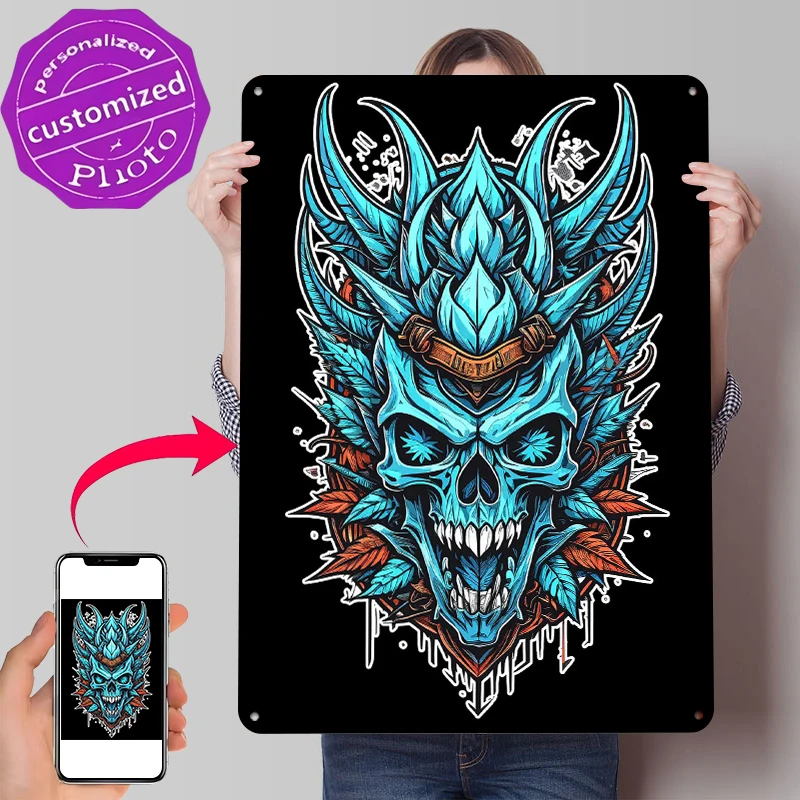 

Metal Skull Artwork Tinplate Poster Wall Art Retro Vintage Metal Signs for Fans Garage Decoration Room Home Decor Ornaments Men