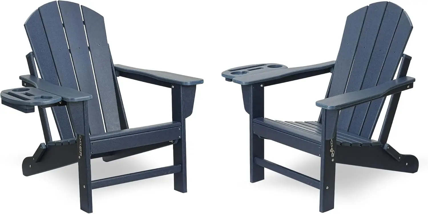 

Chair Set of 2 All-Weather Resistant Adirondack Chair w/4 in 1 Cup Holder Trays Adirondack Chairs for Outdoor