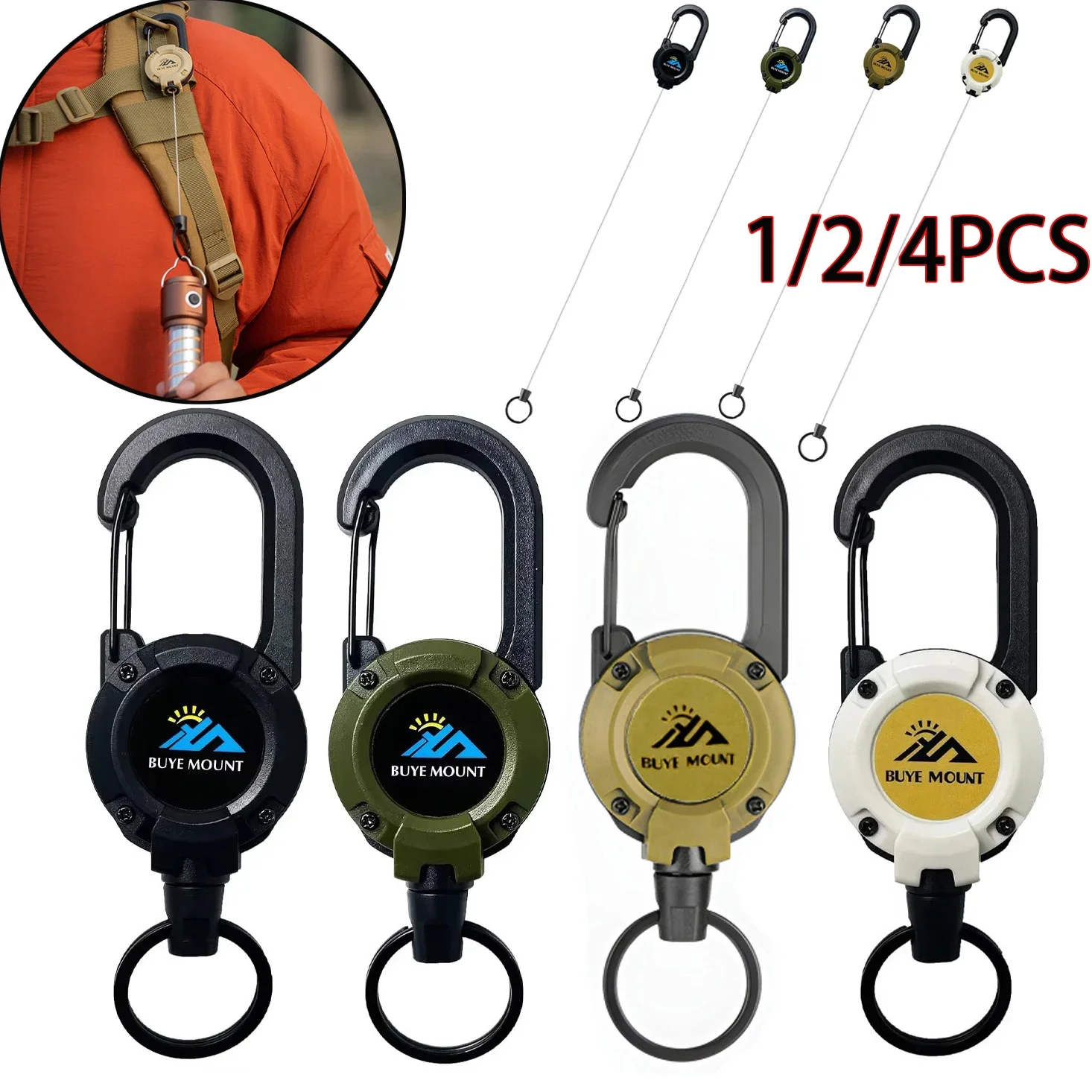 

1/2/4Pcs Portable Retractable Tether Camping Carabiner, Spring Elastic Rope Anti-lost Phone Keychain Hold Multiple Tools Outdoor