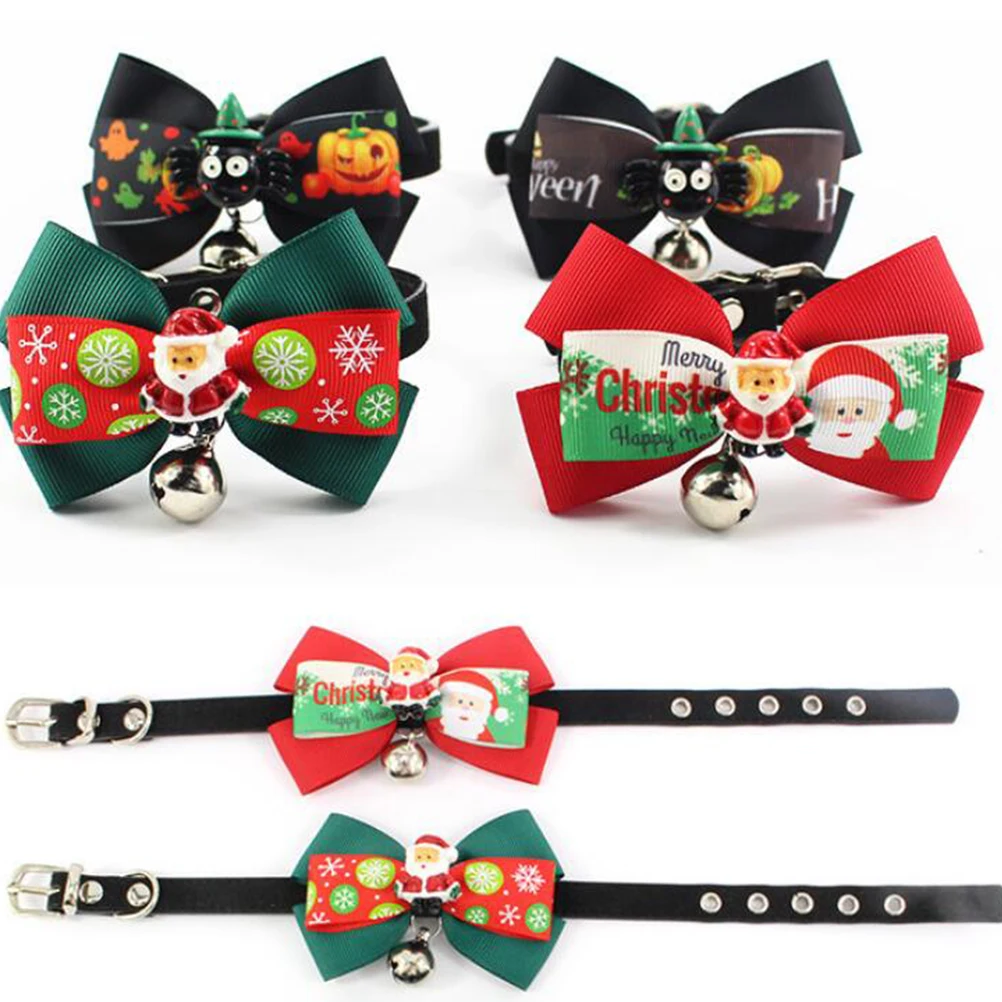 

Colorful Pet Bow Neck Ring Adjustable Collar for Dog Christmas Supplies Fashion Accessories Durable Material Suitable Cats Dogs