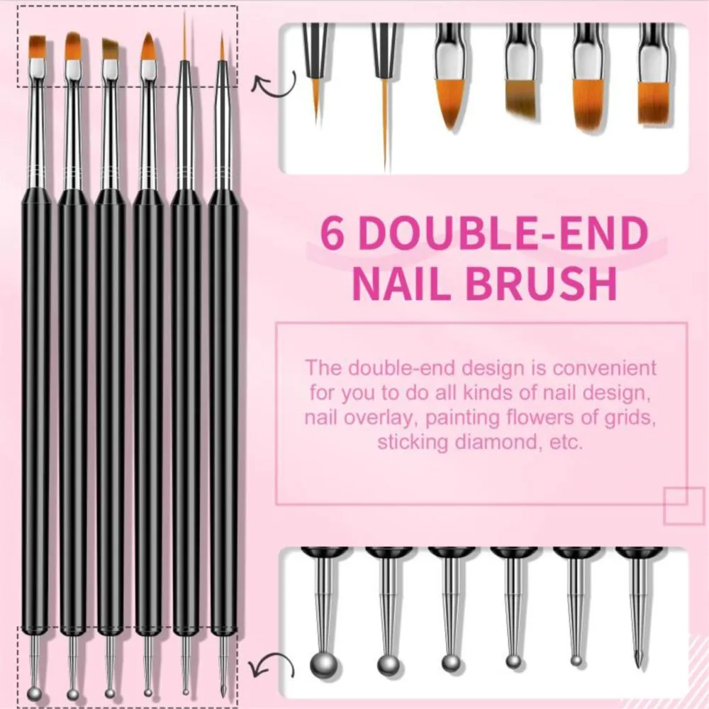 

6 шт. двусторонние кисти для ногтей, инструменты для рисования ногтей, кисти для гель-лака, дизайнерская ручка для рисования ногтей, кисть для рисования деталей
