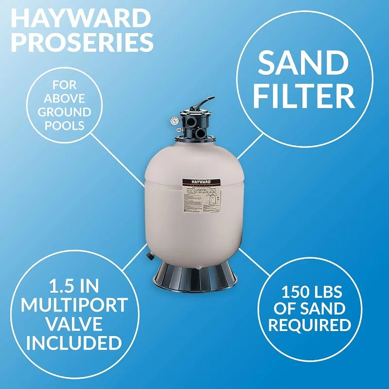 فلتر رمل Hayward W3S180T ProSeries، مقاس 18 بوصة، حامل علوي لحمامات السباحة فوق الأرض