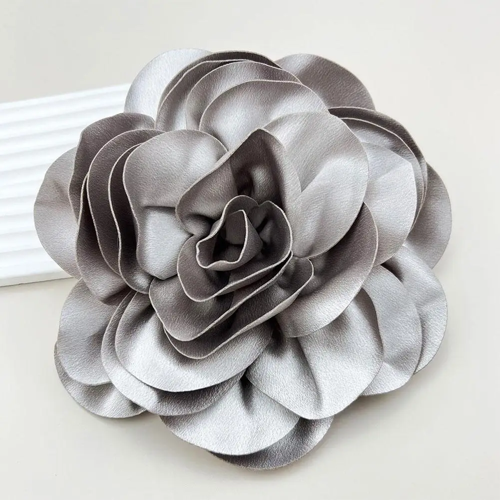 French Satin 19cm Large Flower Brooch Clip For Dress Shirt Jacket T-shirt Clothing Accessories Handmade Flower Versatile Brooch