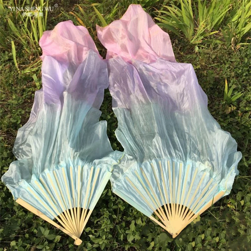 High Quality Silk Dance Fan 100% Real Silk Belly Dance Stage Performance Props Fans Hand-dyed Multiple Colors Silk Veils