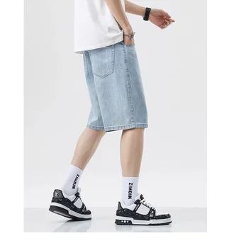 Summer Men's Casual Jeans Shorts Loose Mid High Waist Fashion Knee Lenght Denim Short Pants Vintage Male New Korean