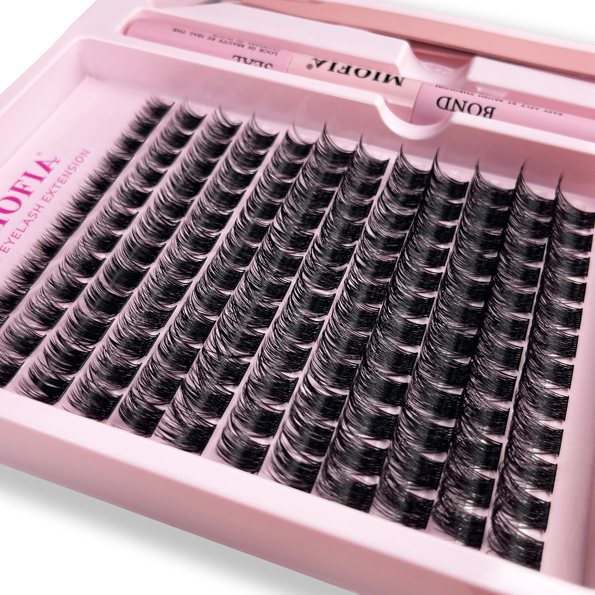 

MIOFIA Cluster Eyelash Extension Kit Thick Fluffy False Eyelashes Lash Bond & Seal and Tweezer Reusable DIY Lashes Kit at Home