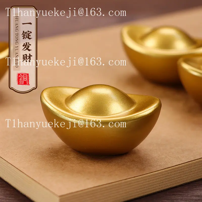 Solid brass gold ingot ornament - attract wealth and treasure - gold ingot decor for living room tabletop display