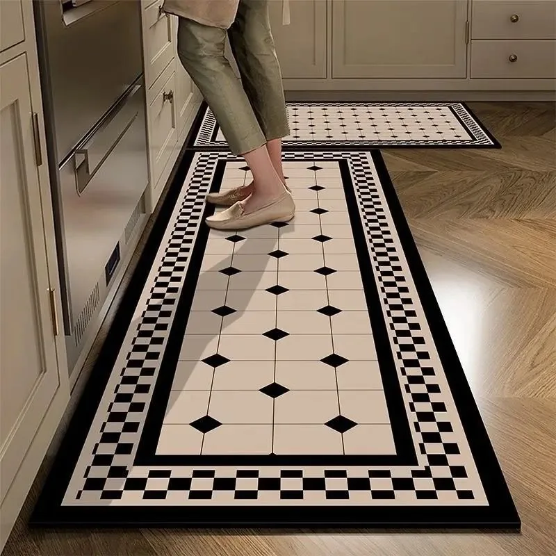 Carpet for Kitchen Anti-slip Oil-proof Floor Mat Pvc Leather Waterproof Rug High-end Light Luxury Long Home Decoration Foot Mats