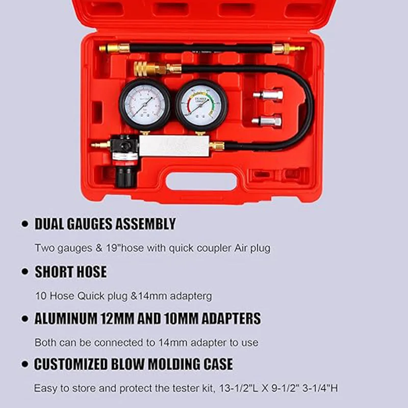 TU-21 Compression Test Kit Engine Cylinder Dual Gauge Leakdown Tester Kit Diagnostics Tool