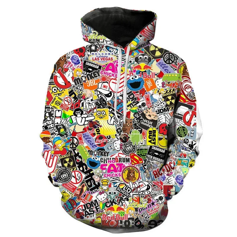 New Graffiti Hoodies 3D Printing Sweatshirt Funny Art Colorful Sportswear Casual Cool Long Sleeve Pullover Clothing High-quality