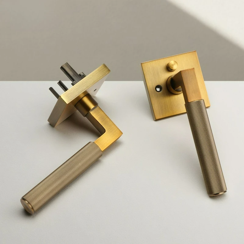 Square Patterned Bathroom  Lock, Bedroom Wooden Door Handle Lock, Brass Door Handle, Zinc Alloy Door Lock