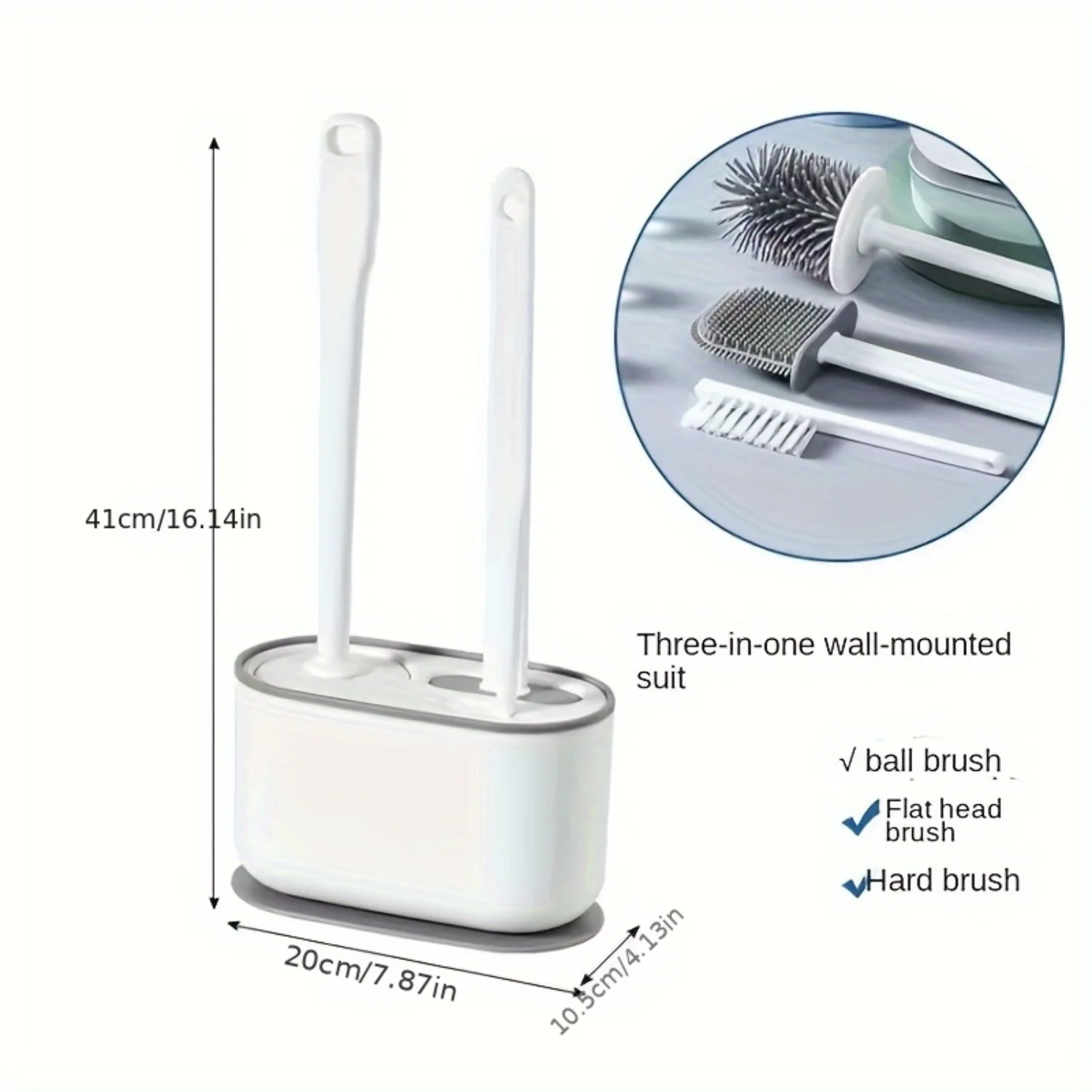 3 Type Toilet Brushes And Holder Set, Wall Mounted, Long Handle Toilet Brush, Toilet Scrub Brush, Flexible Toilet Bowl Cleaning