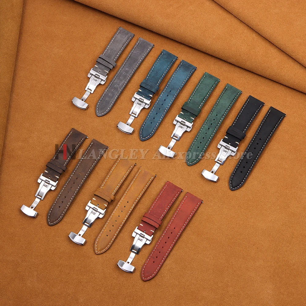 14mm 16mm 18mm 20mm 22mm 24mm Cowhide Leather Watch Strap for Seiko for Rolex Quick Release Wrist Band Butterfly Buckle Bracelet