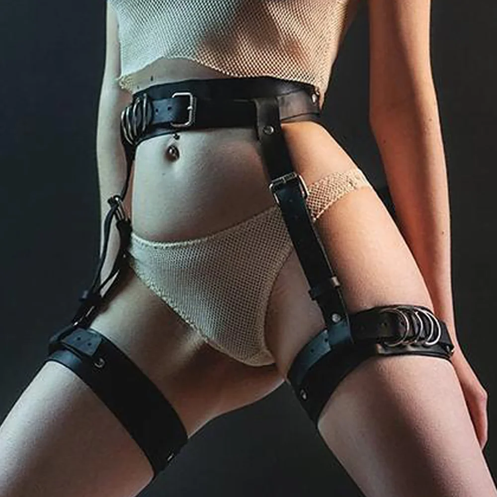 Sexy Thigh Garter Gothic Women Trendy Leather Leg Harness Bandage BDSM Swordbelt Adjustable Thigh Harness Fetish Rave Clothing