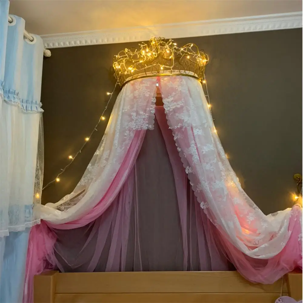 Princess Crown Mosquito Net Bed Curtain Girl Children Room Decor Bedside Yarn Net Romantic Princess Tents Bed Canopy Valance