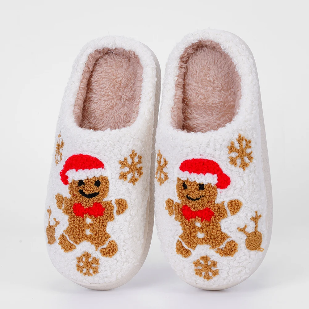 Christmas Gingerbread Kids Cute Winter Warm Slippers Exquisite Comfy Houseshoes Bedroom Soft Sole Home Shoes for Kids Boys Girls