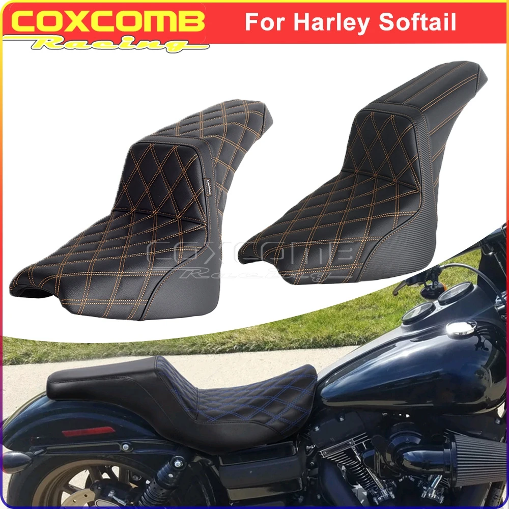 For Harley Softail Standard FXST Deluxe FLDE Heritage Classic FLHC FLHCS Motorcycle Rear PP Leather 2 UP Seat Pad Cushion 18-UP