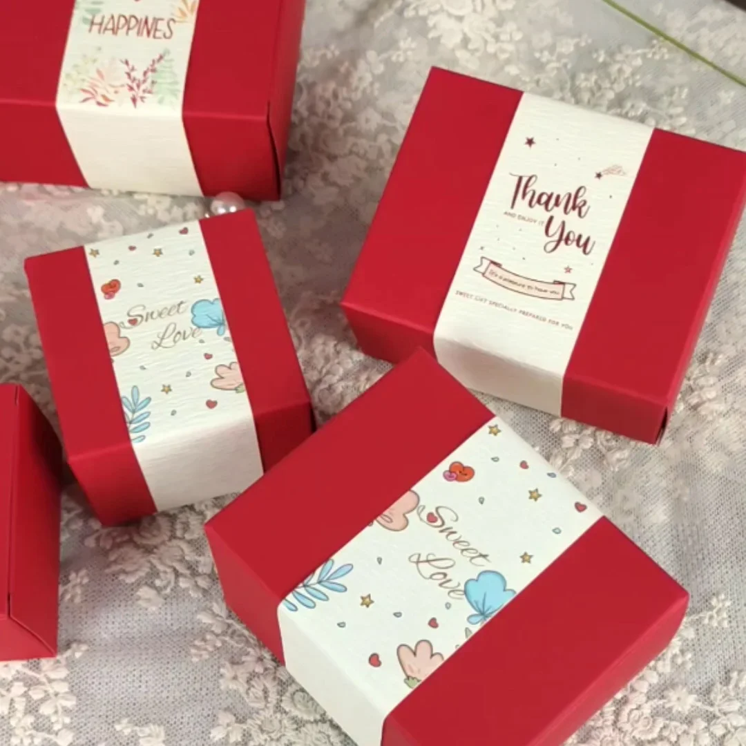 

20 Pcs/Lot Creative New Wedding Candy Box Empty Box Simple Red Festive Small Gift Packaging Paper Box With Girdle